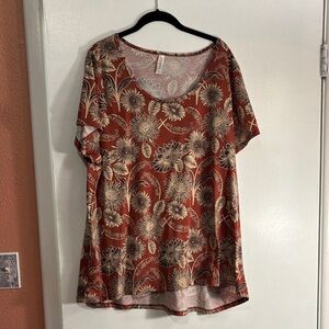 LuLaRoe Rust and Cream Floral Short Sleeve Top